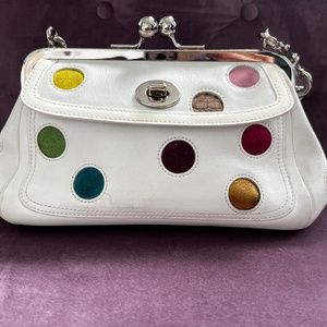 COACH KISSLOCK FRAME DOT BAG LIMITED EDITION LEGACY TURNLOCK WHITE LEATHER 3879